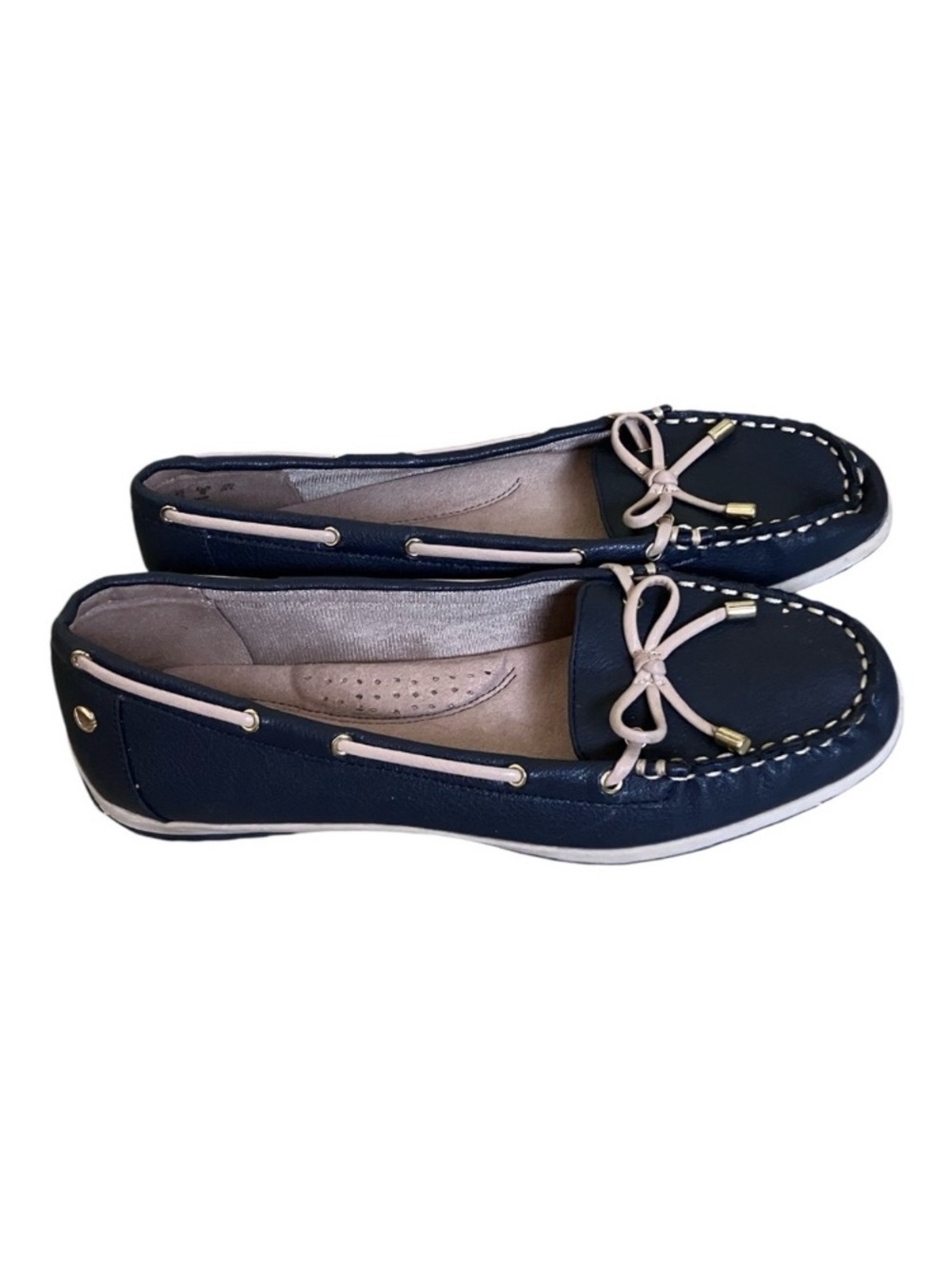 Life Stride Navy and Cream Women’s Moccasin Loafers with Bow